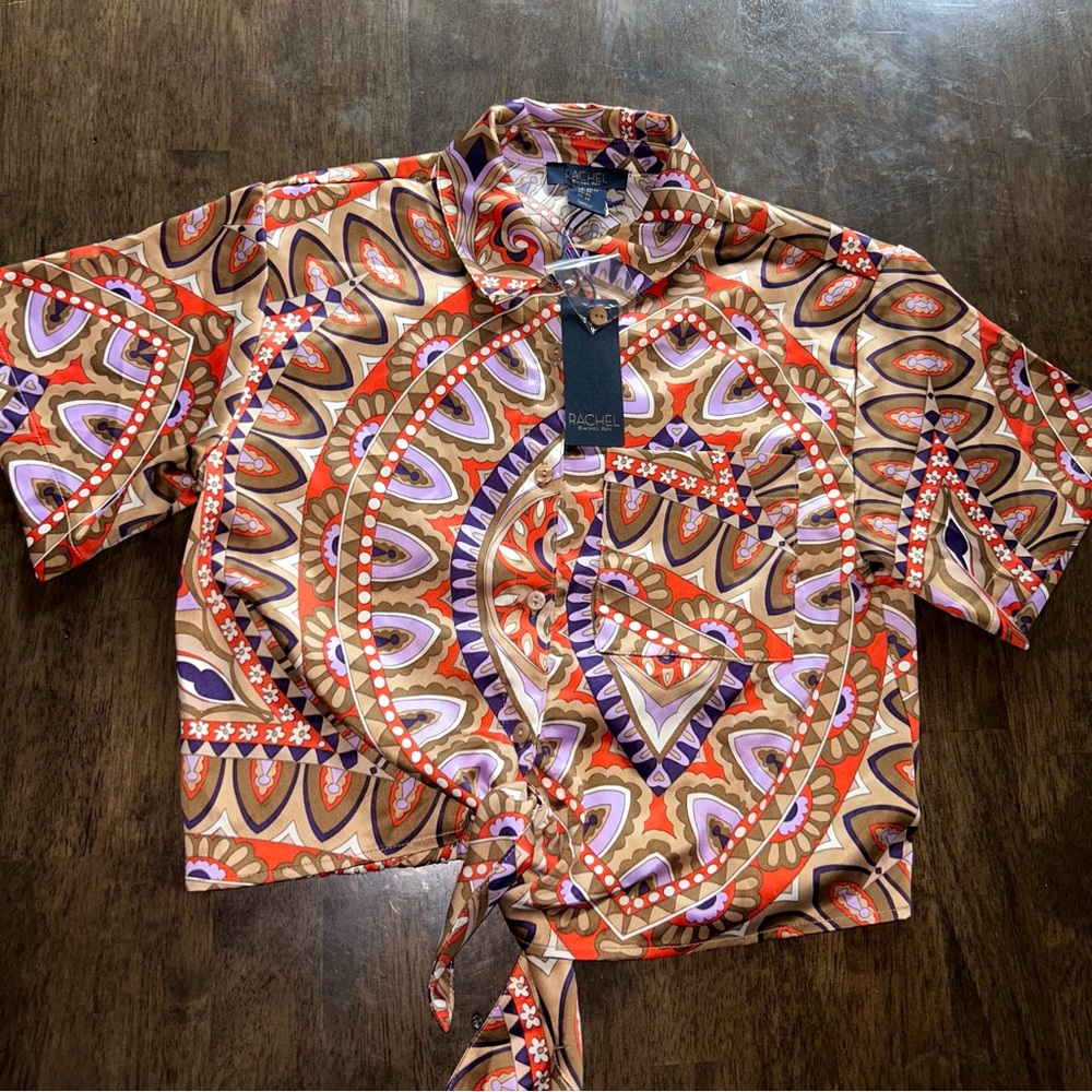 Boho crop front tie top southwest design XS